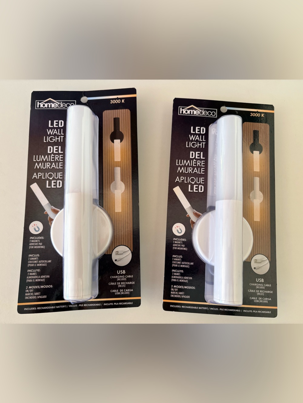 LED Wall Light - White Rechargeable USB Night Lamp (3000K)
